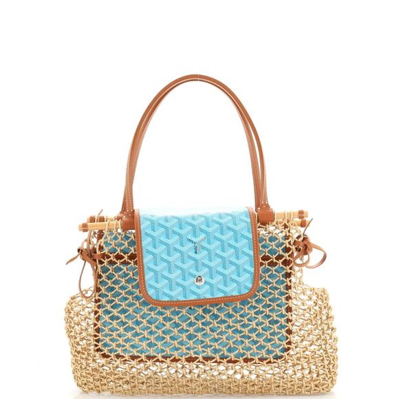 ALIGRE BAG 40 IN BABY BLUE WOVEN RAFFIA AND CALFSKIN main image 1